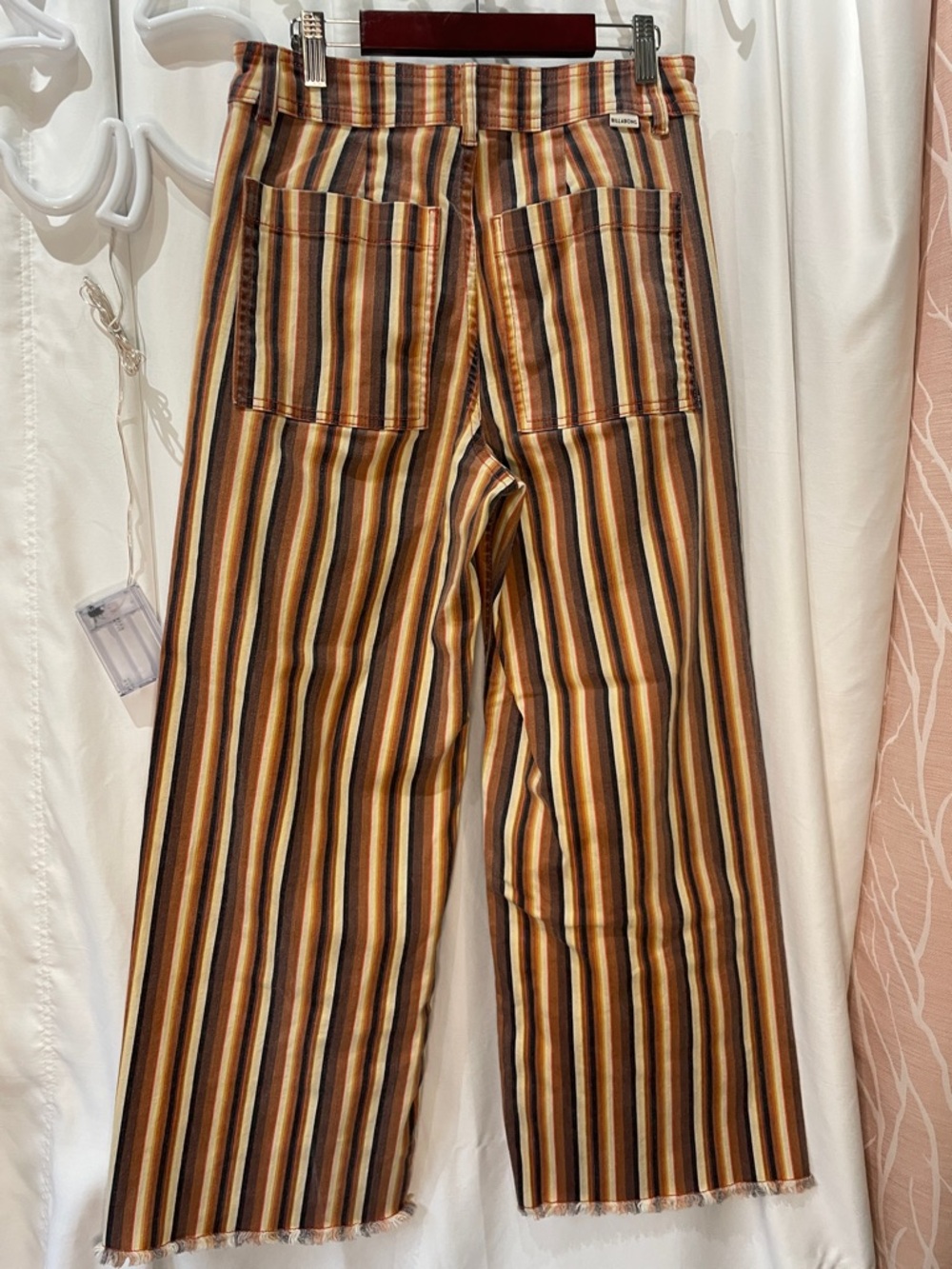 Billabong Vertical Striped Wide-Leg Chinos in Brown and Yellow - Picture 4 of 12